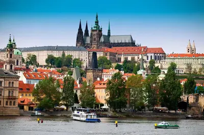 a view of a city with a river and buildings at Cozy relax Praha Letná D3 in Prague