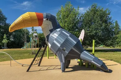 a large statue of a bird on a playground at Glamping Prokop in Prague
