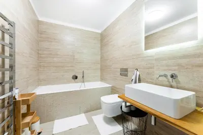 a bathroom with a sink and a tub and a toilet at Dvouložnicový mezonetový apartmán se dvěma koupelnami v rodinné vile in Prague