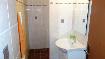 a bathroom with a toilet and a sink and a shower at Apartments Rokytka - Praha in Prague