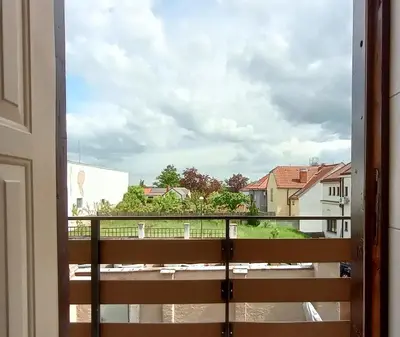 a view from the window of a balcony at Apartmán Mělník 330 in Mělník