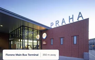 a brick building with a sign that reads praha at Modern studio with terrace in Prague
