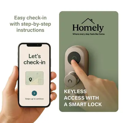 a hand holding a phone with a smart lock at HOMELY I Central 44m2 APT I ELEVATOR I Self Check-In in Prague