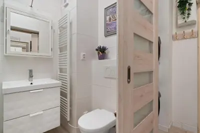 a bathroom with a toilet and a sink at Cozy 2 Bedroom Flat in Prague in Prague