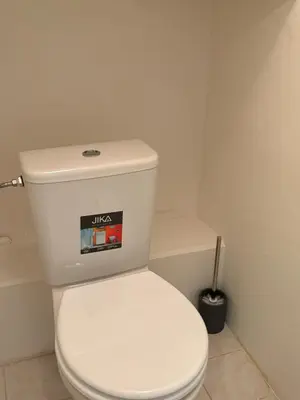 a bathroom with a white toilet in a room at Prague Deluxe City Center Apartment in Prague