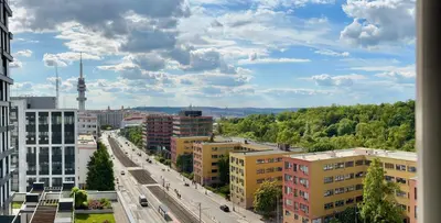a view of a city with buildings and a street at Old town view BOUTIQUE APARTMENT with FREE PARKING in Prague