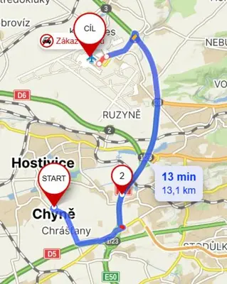 a map with two red spots on it at Airport Apartman Víšek in Chýně