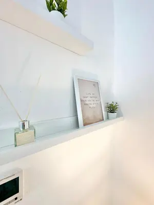 a shelf with a picture and plants on it at The Little Peaceful Retreat in Prague