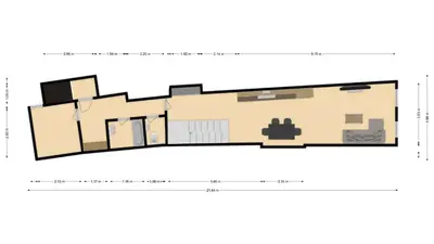 a floor plan of a house with a ruler at Spacious two-storey apartment with a terrace in the city center in Benešov