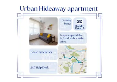 a diagram of a living room with a couch at Urban Hideaway in Prague