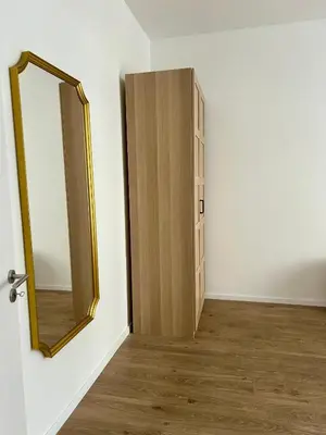 a mirror on a wall next to a door at Centre Apartment by the River in Prague