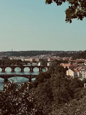 a bridge over a river with a city in the background at Kamenicka new! in Prague