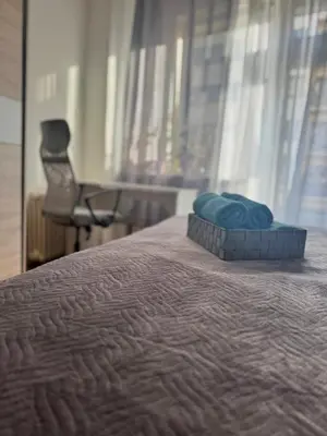 a bed with a pillow on top of it at Apartment 23 in Prague