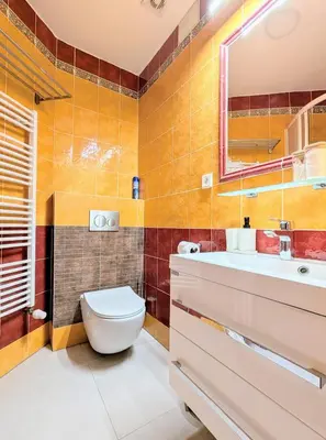a bathroom with a toilet and a sink at New Town 2 BDR, free coffee in Prague