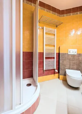 a bathroom with a shower and a toilet in it at New Town 2 BDR, free coffee in Prague