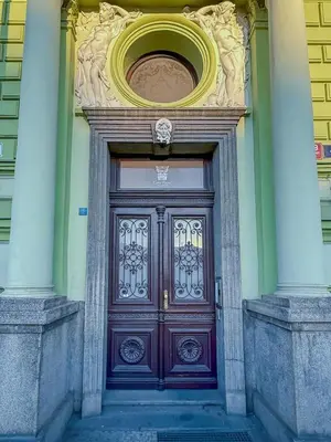 a purple door on a building with a ceiling at Central Studio by Museum and Old Town in Prague