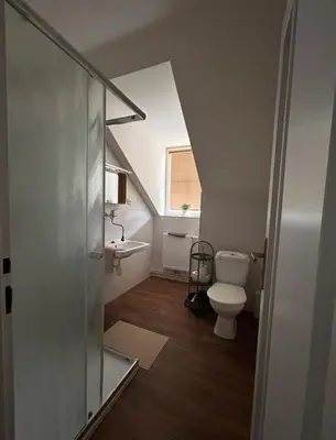 a bathroom with a toilet and a sink at Apartment Drahuska in Prague
