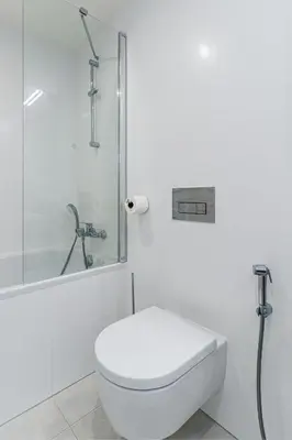 a white bathroom with a toilet and a shower at Elvis Deluxe Suite in Prague
