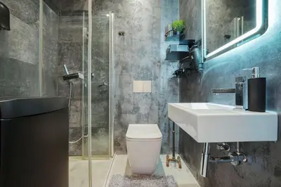 a bathroom with a toilet and a sink and a shower at Modern Industry Studio in Prague