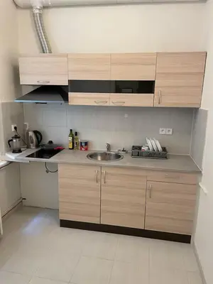 a kitchen with a sink and a counter top at Private Room With Free Parking Next to Railway Station in Prague