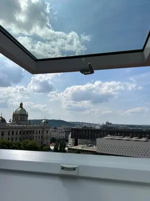 a view of a city from a window at Pistachio Apartment National Museum View in Prague
