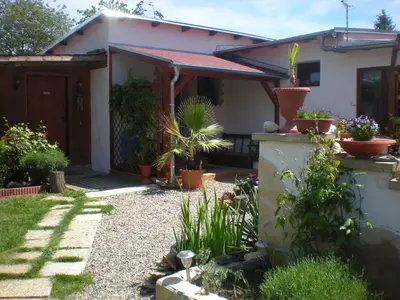 a house with plants in the front yard at Sophia Cozy Self Catering Apartment in Dolní Břežany
