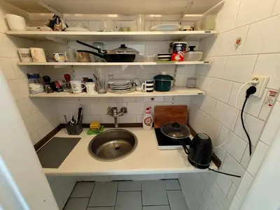 a small kitchen with a sink and a sink at Comfy 2rooms Flat 4 persons & Parking in Prague