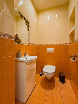 a bathroom with a toilet and a sink at Quiet Central Station Apartments in Prague