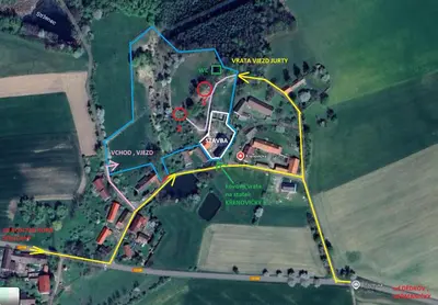 a map of a parking lot with a road at 02 JURTA hnědá v jablečném sadu