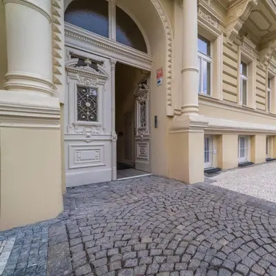 an entrance to a building with a door at Historic Cozy Apartment with National Museum View in Prague