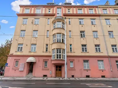 a large building on the corner of a street at Studio Art District Nook by Interhome in Prague