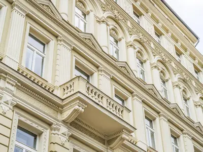 a building with a balcony on the side of it at Apartment Washington-2 by Interhome in Prague