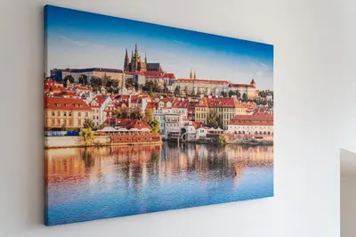 a view of prague city from the river at Blue Sky Residence in Prague
