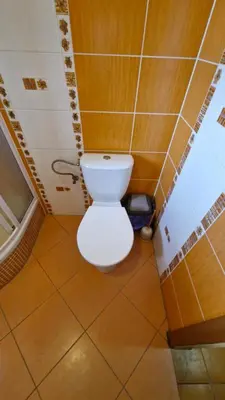 a bathroom with a white toilet in a room at Apartmán ANNA
