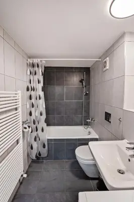 a bathroom with a tub and a toilet and a sink at Loft cozy studios in Prague Center in Prague
