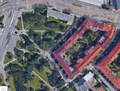 an overhead view of a city with buildings and trees at Pleasant apartment with terrace, 1 min. from metro in Prague