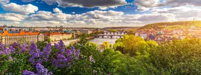 a view of a city with a river and a bridge at Soukromé křídlo pro 7 osob v Praze in Prague