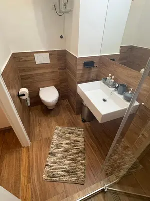 a bathroom with a sink and a toilet at Riverside apartment in Prague