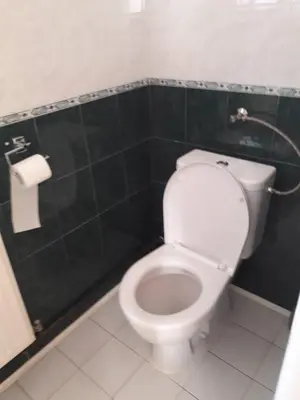 a bathroom with a toilet and a roll of toilet paper at Penzion Na Střelnici in Poděbrady