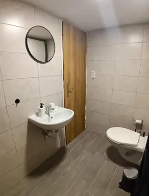 a bathroom with a sink and a toilet at Za hrází Poděbrady in Poděbrady