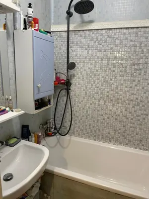 a bathroom with a shower and a sink and a bath tub at HANDY FLAT WITH SAUNA and TUBE-UBahn in Prague