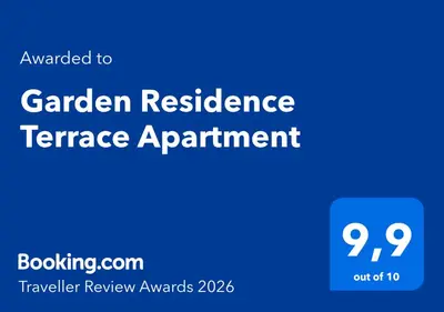 a blue sign with the words garden resilience terrace apartment at Garden Residence Terrace Apartment in Prague