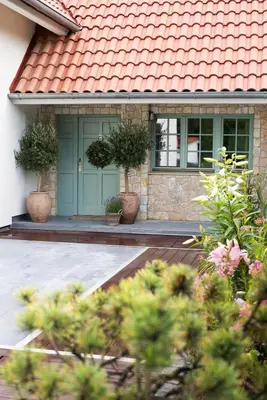 a house with a green door and some plants at Residence Sodomov