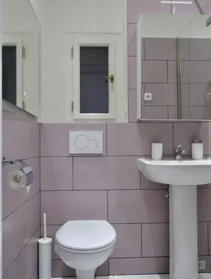 a bathroom with a white toilet and a sink at PRAGUE's Hidden Pearl - center in Prague