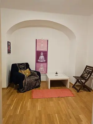 a living room with a couch and a table at 2 min Center Just In, Old Town Walk private room C in Prague