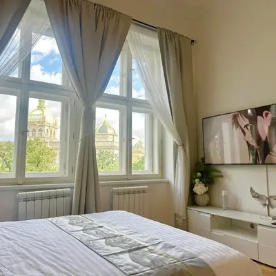 Golden Dome Skyline Retreat Modern 2BR Apartment in Prague 1 Center with King Bed and Museum View