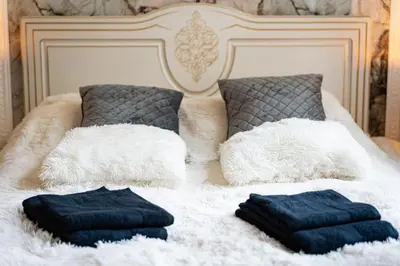 a bed with two pillows on top of it at Bohemian Emperors Residence in Prague