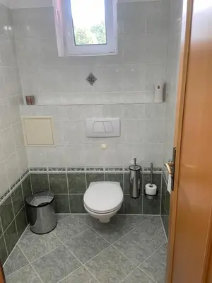 a bathroom with a toilet and a window at Rodinný dům Divišov u Benešova, Na Spravedlnosti 276 in Vlašim
