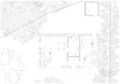 a drawing of a room with a tree at Home apartment Konopiště