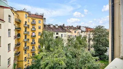 a view of a group of buildings from a window at Stylish Apartment near Wenceslas Square in Prague